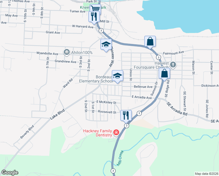 map of restaurants, bars, coffee shops, grocery stores, and more near 1713 Ferry Street in Shelton