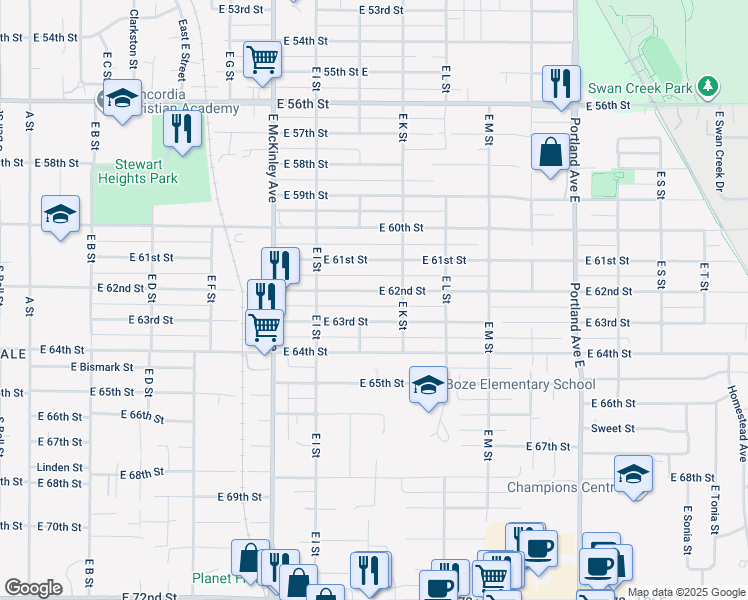 map of restaurants, bars, coffee shops, grocery stores, and more near 1008 E 62nd St in Tacoma