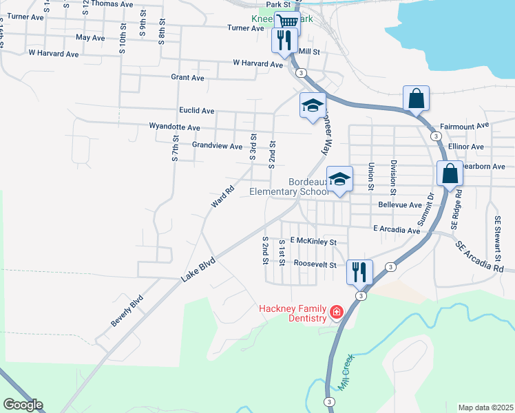 map of restaurants, bars, coffee shops, grocery stores, and more near 1704 South 2nd Street in Shelton