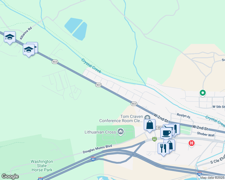 map of restaurants, bars, coffee shops, grocery stores, and more near 304 Bala Drive in Cle Elum