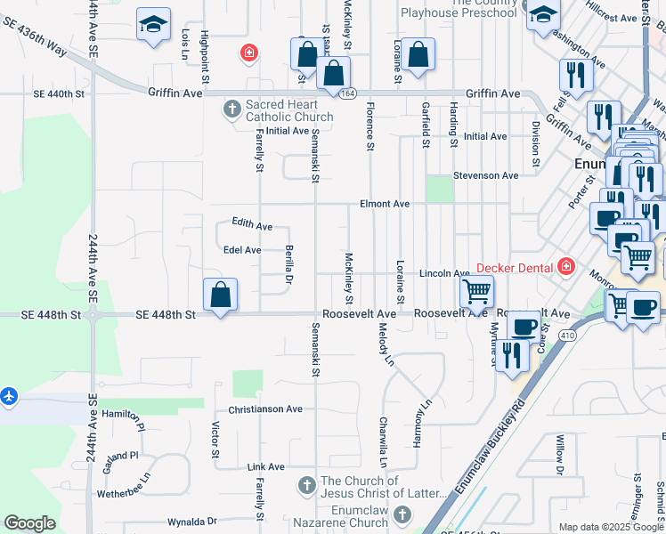 map of restaurants, bars, coffee shops, grocery stores, and more near 1072 McKinley Street in Enumclaw
