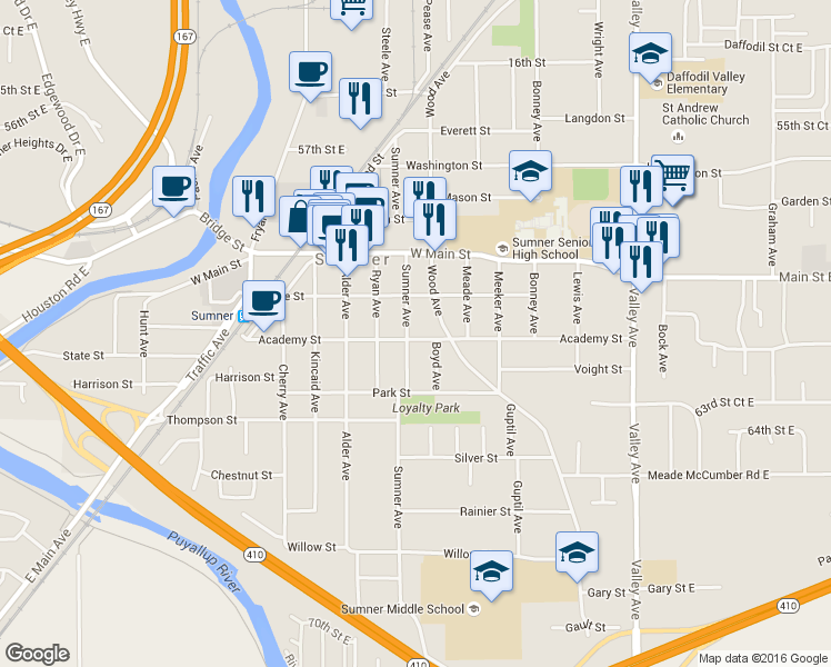 map of restaurants, bars, coffee shops, grocery stores, and more near 721 Sumner Avenue in Sumner