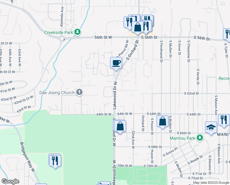 map of restaurants, bars, coffee shops, grocery stores, and more near in University Place
