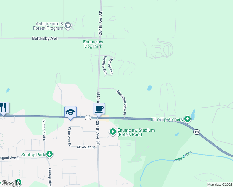 map of restaurants, bars, coffee shops, grocery stores, and more near 284TH Mountainside Drive in Enumclaw