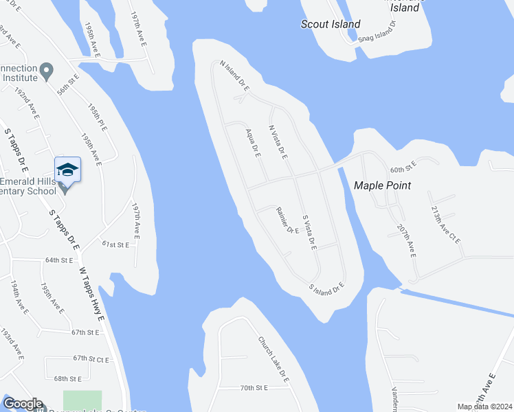 map of restaurants, bars, coffee shops, grocery stores, and more near 5108 Rainier Drive East in Bonney Lake