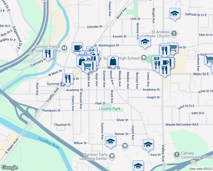 map of restaurants, bars, coffee shops, grocery stores, and more near 809 Sumner Avenue in Sumner