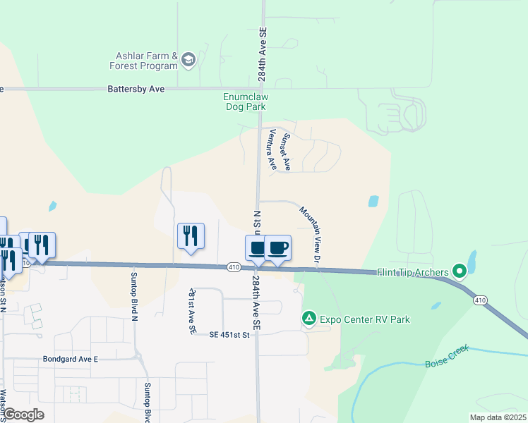 map of restaurants, bars, coffee shops, grocery stores, and more near 1310 Mountain View Drive in Enumclaw