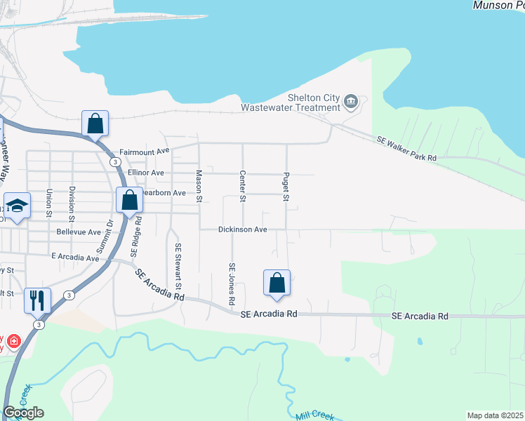 map of restaurants, bars, coffee shops, grocery stores, and more near Bay Street in Shelton