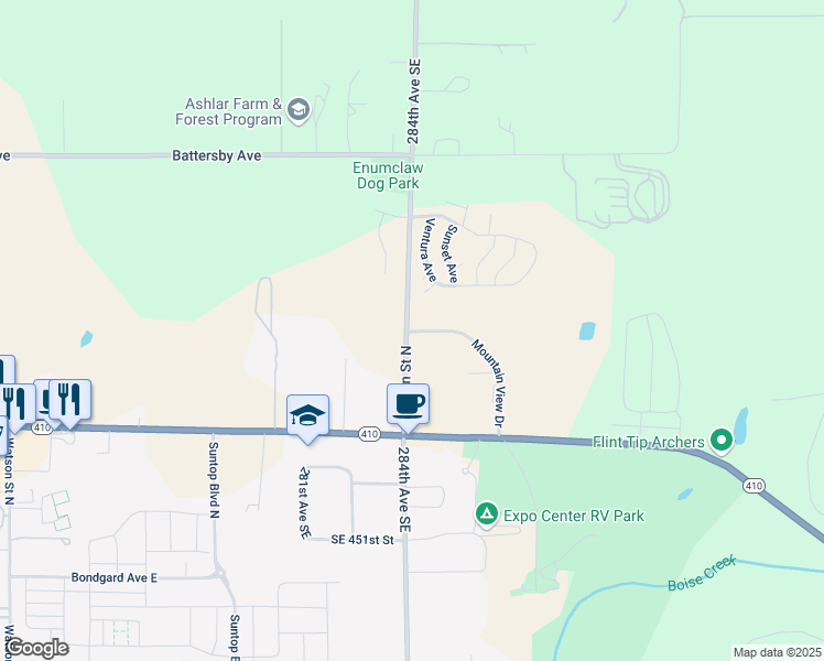 map of restaurants, bars, coffee shops, grocery stores, and more near 1310 Mountain View Drive in Enumclaw