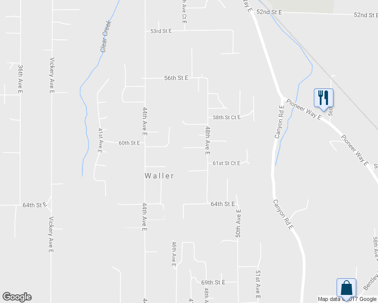 map of restaurants, bars, coffee shops, grocery stores, and more near 4616 60th Street Court East in Tacoma