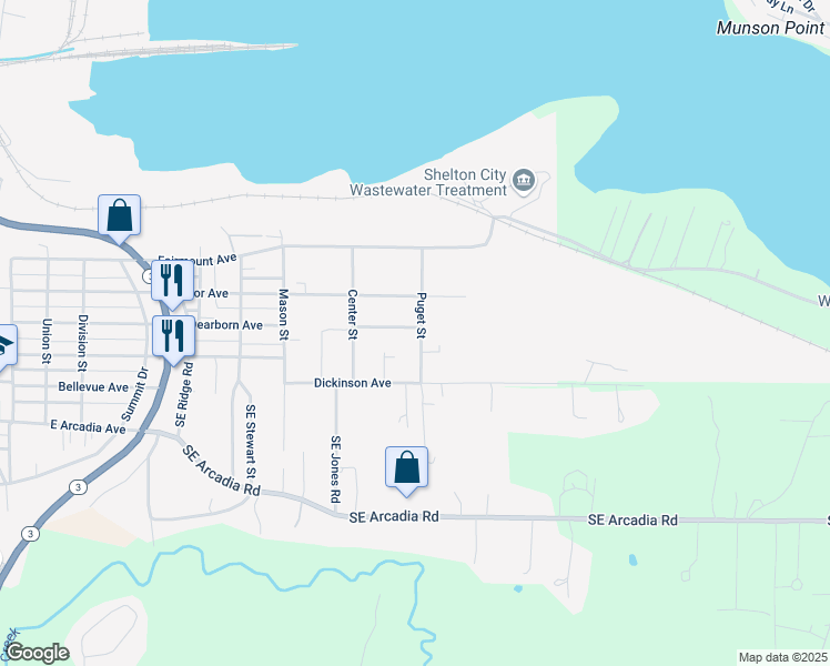 map of restaurants, bars, coffee shops, grocery stores, and more near 1439 East Dearborn Avenue in Shelton