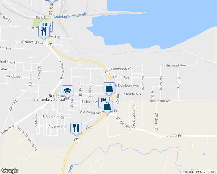 map of restaurants, bars, coffee shops, grocery stores, and more near 1511 Washington 3 in Shelton