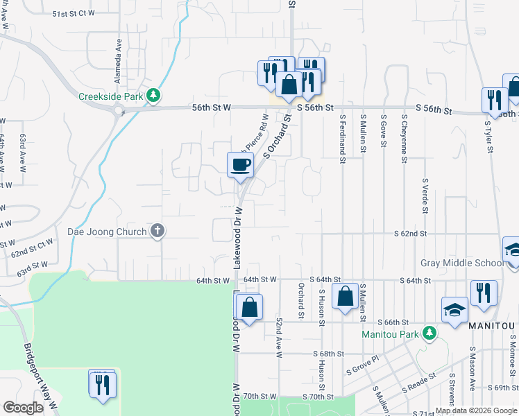 map of restaurants, bars, coffee shops, grocery stores, and more near in University Place