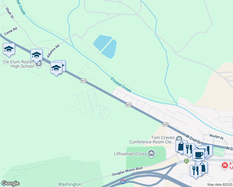 map of restaurants, bars, coffee shops, grocery stores, and more near 301-829 Highway 903 in Cle Elum