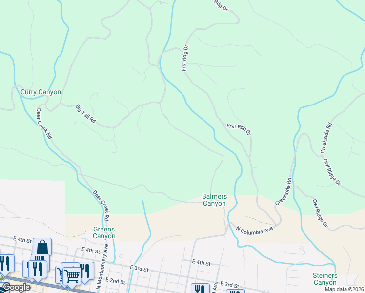 map of restaurants, bars, coffee shops, grocery stores, and more near Sunshine Ridge Road in Kittitas County