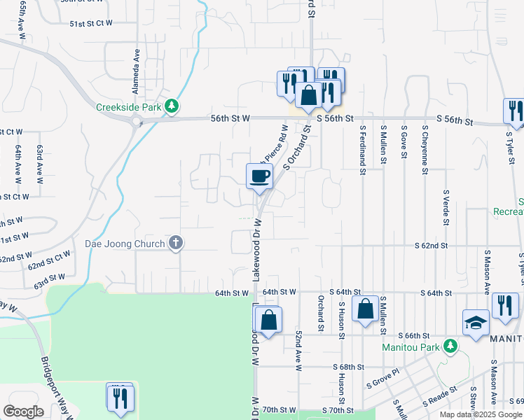 map of restaurants, bars, coffee shops, grocery stores, and more near in University Place