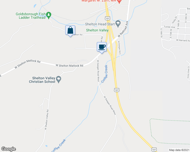 map of restaurants, bars, coffee shops, grocery stores, and more near 160 West Deegan Road West in Shelton