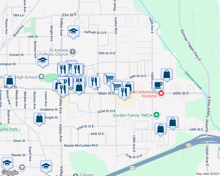 map of restaurants, bars, coffee shops, grocery stores, and more near 5820 March Lane in Sumner