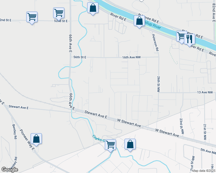 map of restaurants, bars, coffee shops, grocery stores, and more near 6913 60th Avenue East in Puyallup