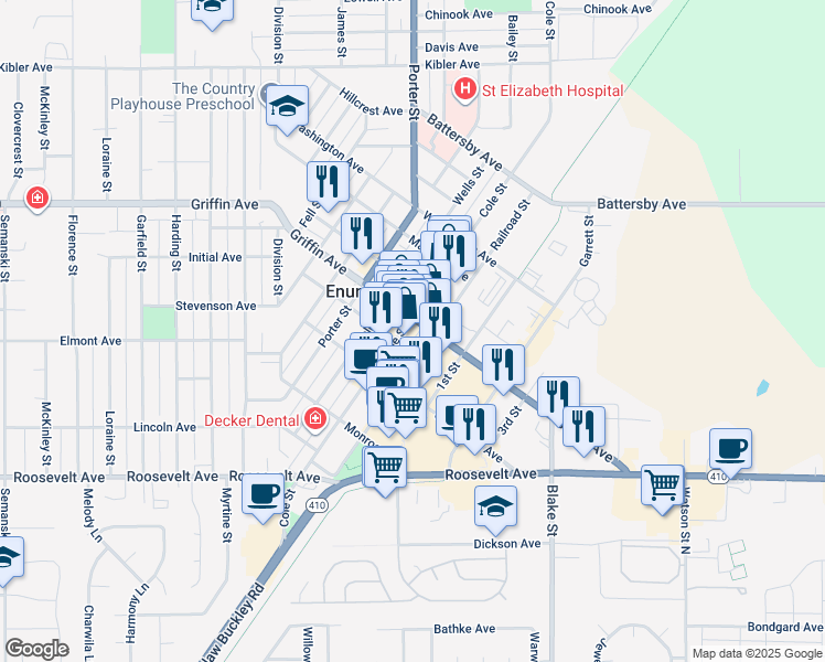 map of restaurants, bars, coffee shops, grocery stores, and more near 1523 Cole Street in Enumclaw