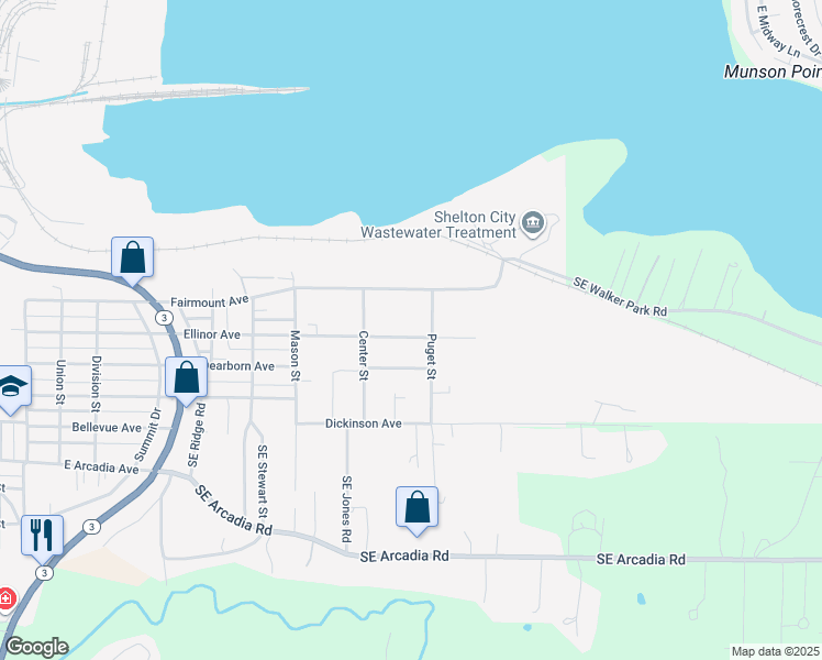 map of restaurants, bars, coffee shops, grocery stores, and more near 1418 Ellinor Avenue in Shelton