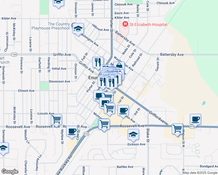 map of restaurants, bars, coffee shops, grocery stores, and more near 1523 Cole Street in Enumclaw