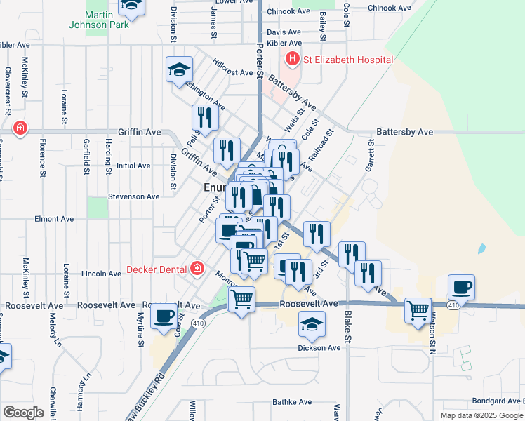 map of restaurants, bars, coffee shops, grocery stores, and more near 1113 Griffin Avenue in Enumclaw