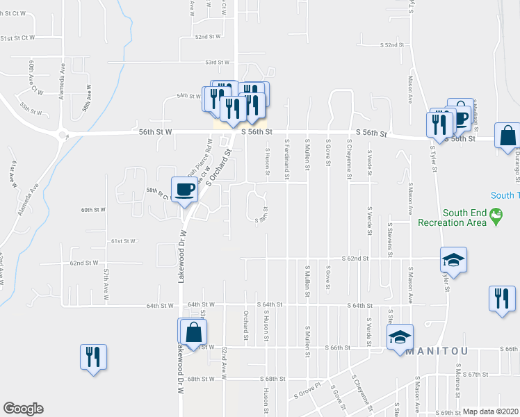 map of restaurants, bars, coffee shops, grocery stores, and more near 5006 South 58th Street in Tacoma