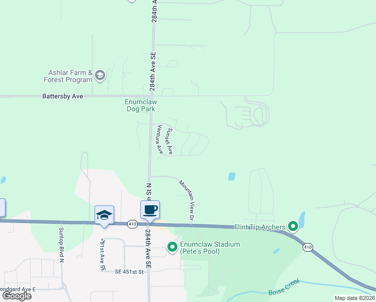 map of restaurants, bars, coffee shops, grocery stores, and more near 2230 Estero Avenue in Enumclaw