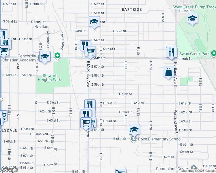 map of restaurants, bars, coffee shops, grocery stores, and more near 918 East 59th Street in Tacoma