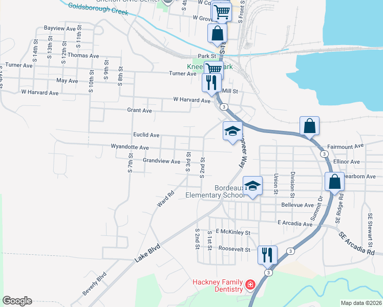 map of restaurants, bars, coffee shops, grocery stores, and more near 229 Wyandotte Avenue in Shelton