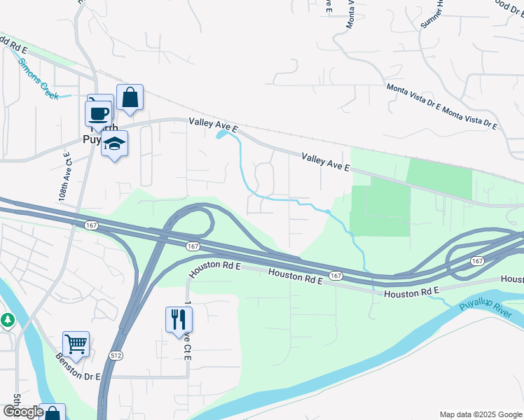 map of restaurants, bars, coffee shops, grocery stores, and more near 11812 59th Street Court East in Puyallup