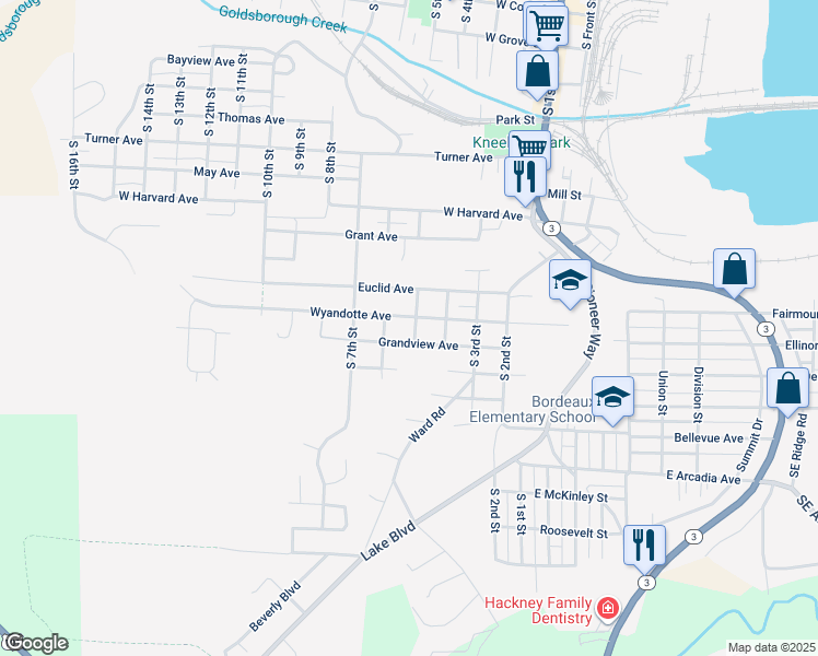 map of restaurants, bars, coffee shops, grocery stores, and more near 512 Grandview Avenue in Shelton