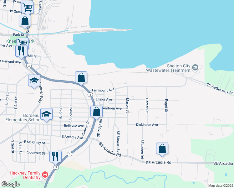 map of restaurants, bars, coffee shops, grocery stores, and more near 1316 Holman Street in Shelton