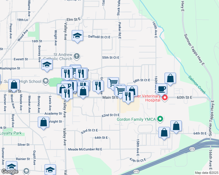 map of restaurants, bars, coffee shops, grocery stores, and more near 5820 March Lane in Sumner
