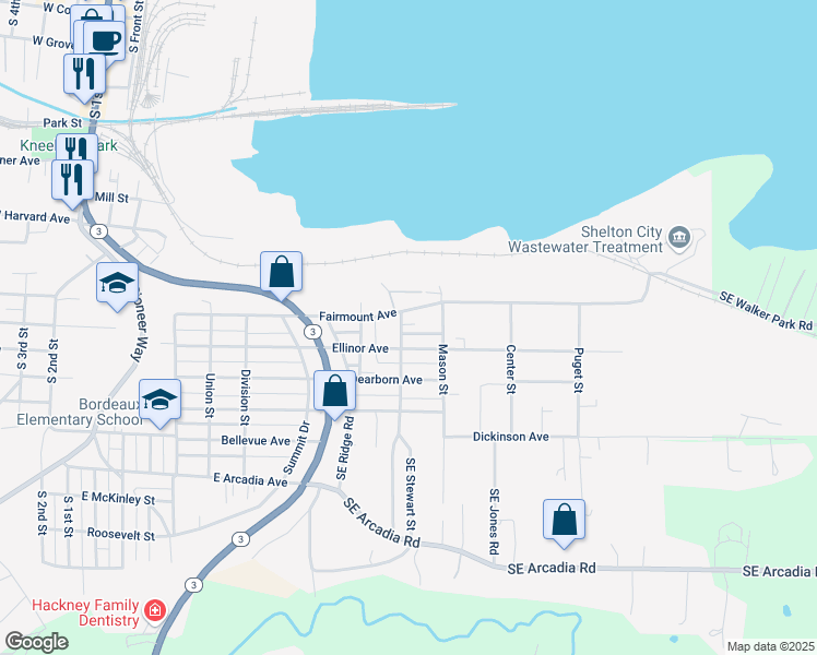 map of restaurants, bars, coffee shops, grocery stores, and more near 1316 Holman Street in Shelton