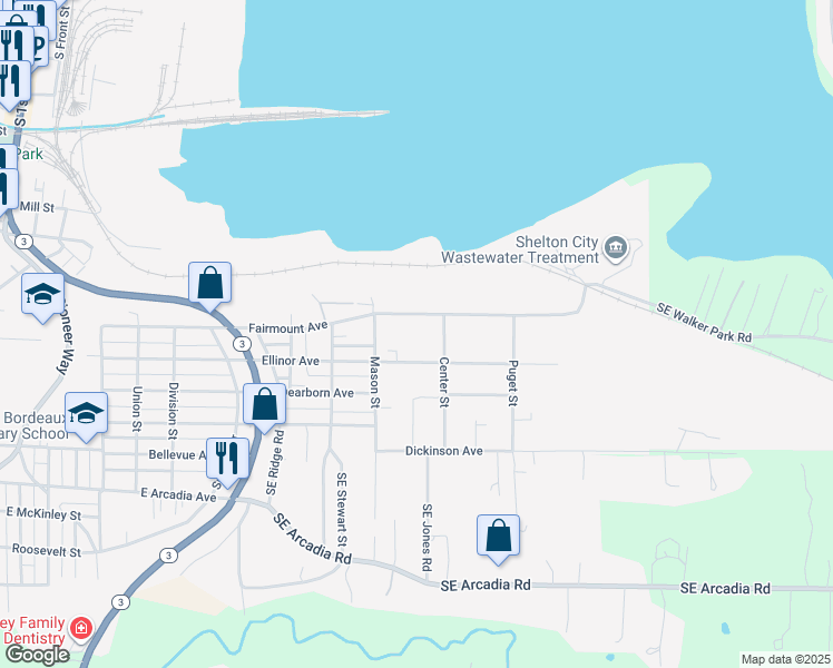 map of restaurants, bars, coffee shops, grocery stores, and more near 1212 Ellinor Avenue in Shelton