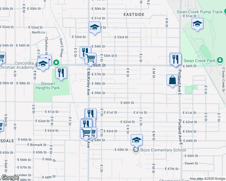 map of restaurants, bars, coffee shops, grocery stores, and more near 918 East 59th Street in Tacoma