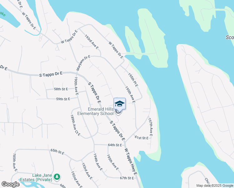 map of restaurants, bars, coffee shops, grocery stores, and more near 19206 59th Street Court East in Lake Tapps