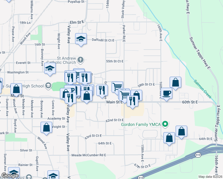 map of restaurants, bars, coffee shops, grocery stores, and more near 5820 March Lane in Sumner