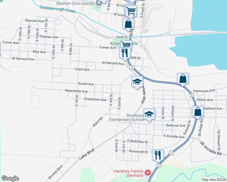 map of restaurants, bars, coffee shops, grocery stores, and more near 229 Wyandotte Avenue in Shelton