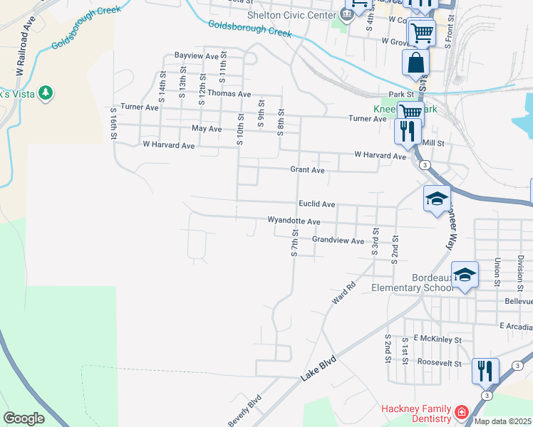 map of restaurants, bars, coffee shops, grocery stores, and more near 818 West Wyandotte Avenue in Shelton