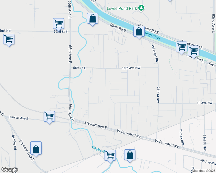 map of restaurants, bars, coffee shops, grocery stores, and more near 1424 32nd Street Northwest in Puyallup