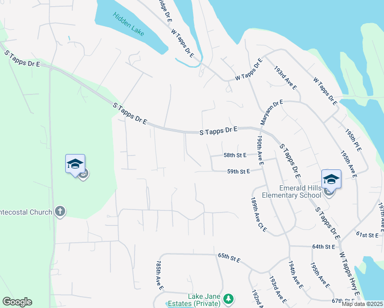 map of restaurants, bars, coffee shops, grocery stores, and more near 5807 186th Avenue Court East in Lake Tapps
