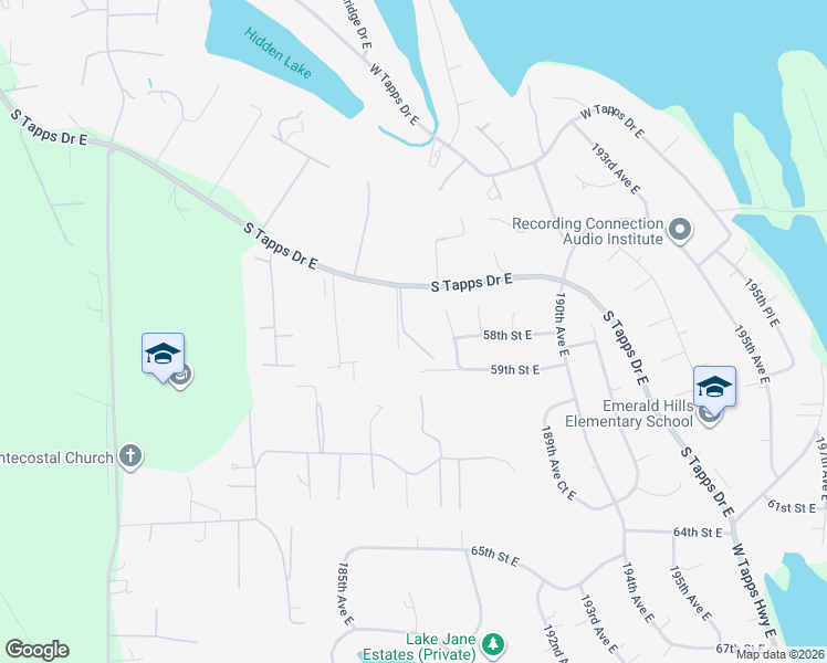 map of restaurants, bars, coffee shops, grocery stores, and more near 5807 186th Avenue Court East in Lake Tapps