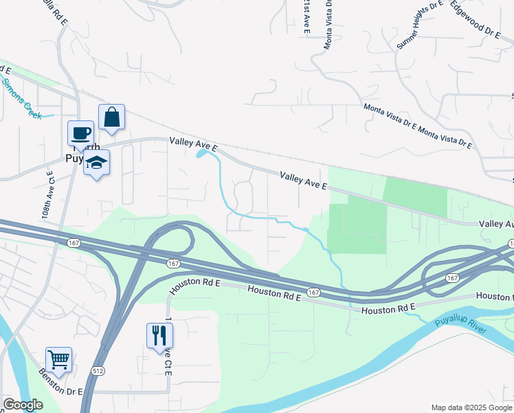 map of restaurants, bars, coffee shops, grocery stores, and more near 5717 119th Avenue East in Puyallup