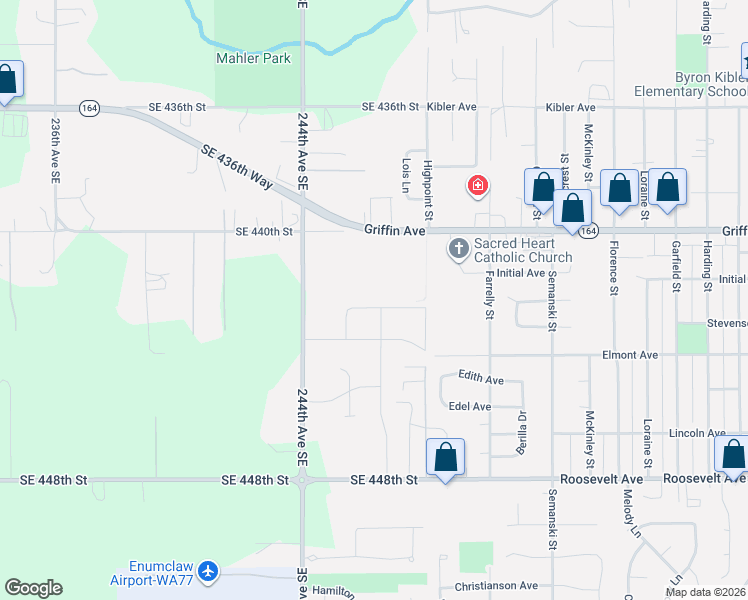 map of restaurants, bars, coffee shops, grocery stores, and more near 3405 Fisk Avenue in Enumclaw