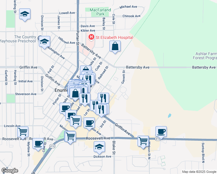 map of restaurants, bars, coffee shops, grocery stores, and more near 931 Washington Avenue in Enumclaw