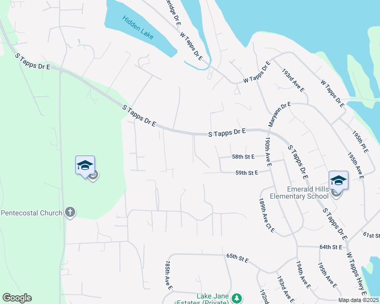 map of restaurants, bars, coffee shops, grocery stores, and more near 5807 186th Avenue Court East in Lake Tapps