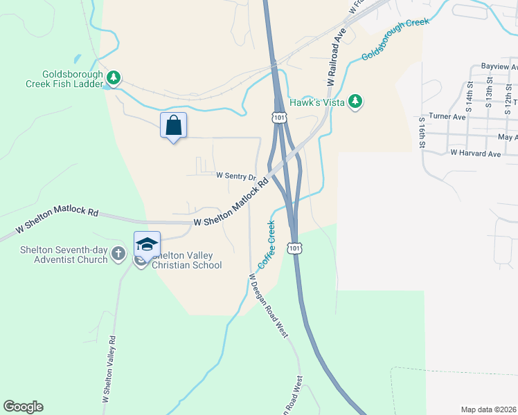 map of restaurants, bars, coffee shops, grocery stores, and more near 31 W Deegan Road West in Shelton